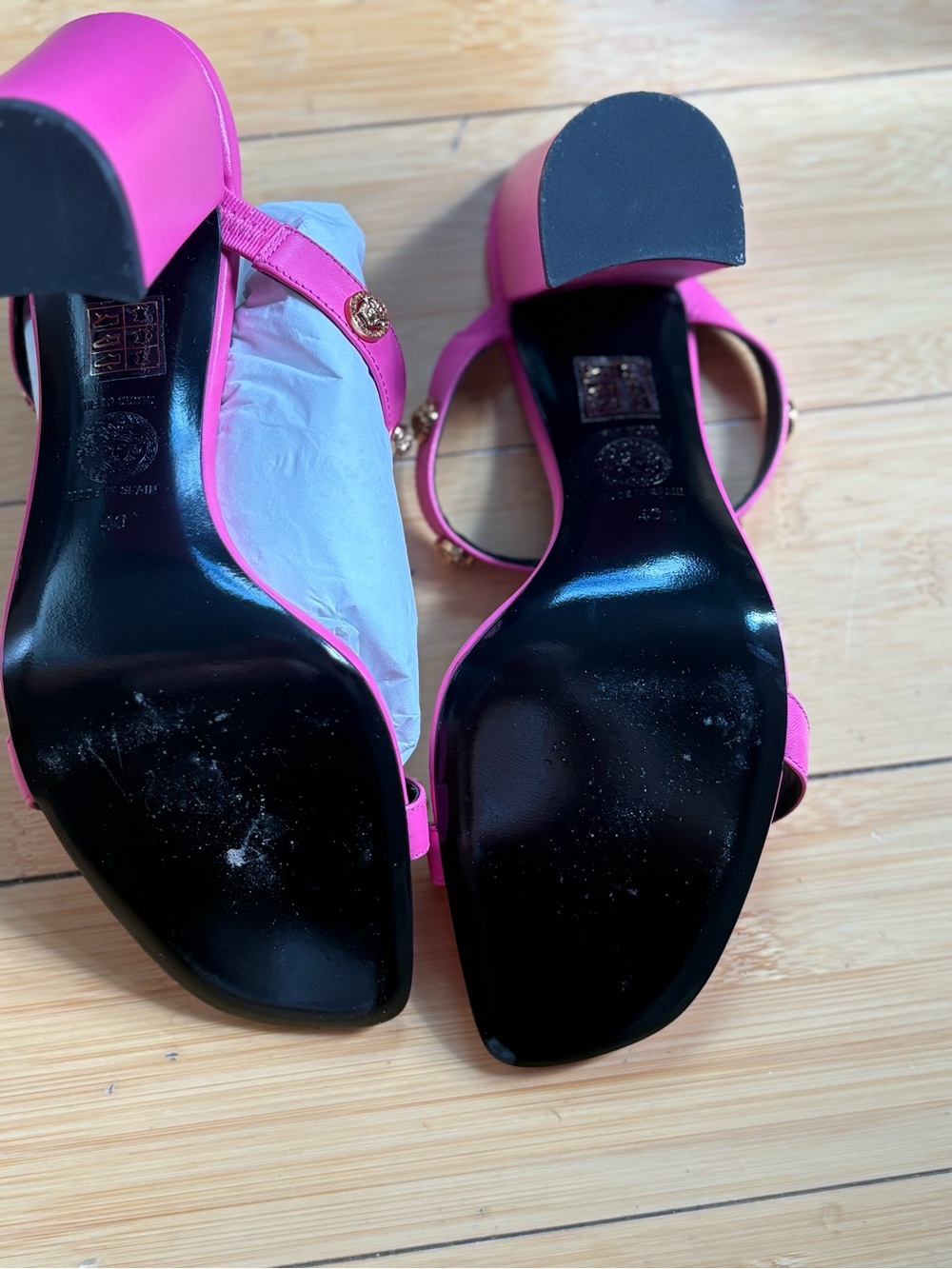 Versace Hot Pink Medusa Strap Block Heel Sandals - Picture 3 of 3